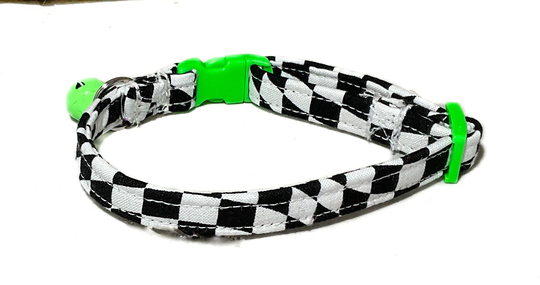 Black & White Checkered Breakaway Cat Collar With Bell/Racetrack Collars /Buckle Color Option Flower & Bow Tie Upgrade