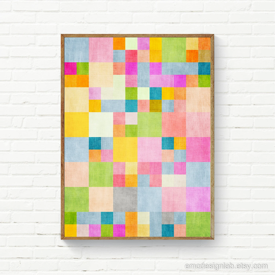 Modern Colorful Pastel Tones Wall Art, Nursery Vibrant Art Print, Minimalist Geometric Artwork, Unique