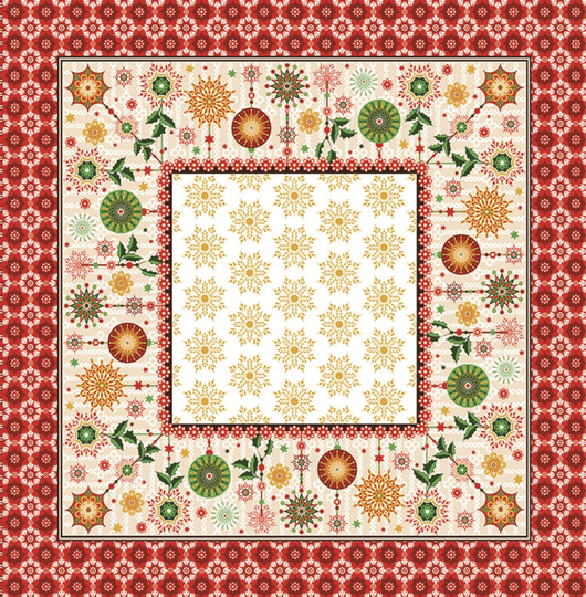 Christmas Tablecloth Table Topper For Small Side Tables With Santa, Red Bows, Hollies & Poinsettias-Red, Gold Green