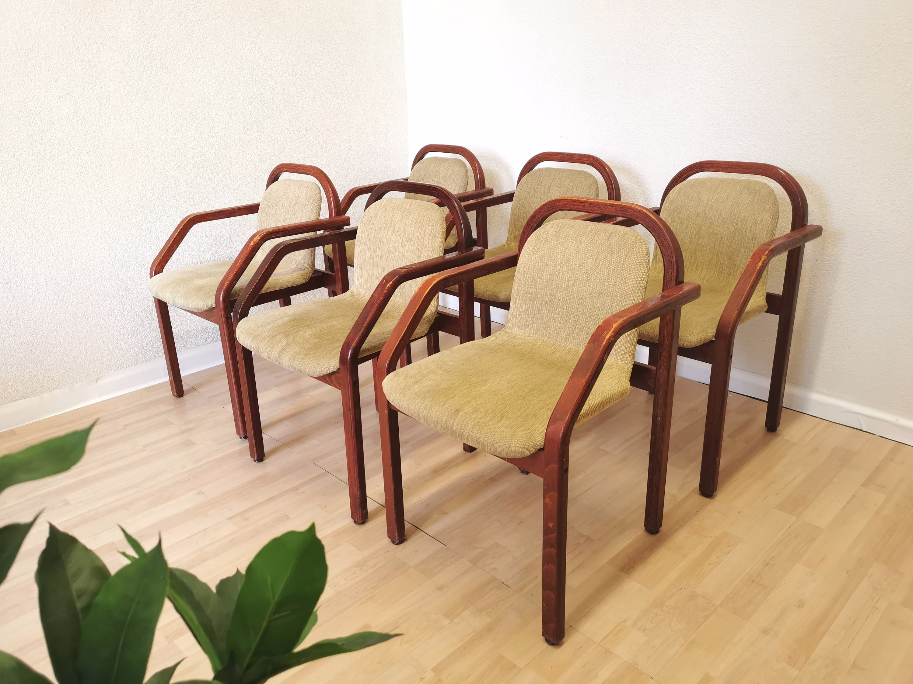1 Of 8 Vintage Wooden Dining Chairs/Mid-Century Dine Beech Wood & Gray Fabric Chair 1970S Space Age Interior Room Quadrangular