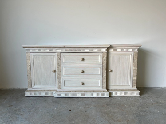 Maitland Smith Style Tessellated Stone & Rattan Sideboard