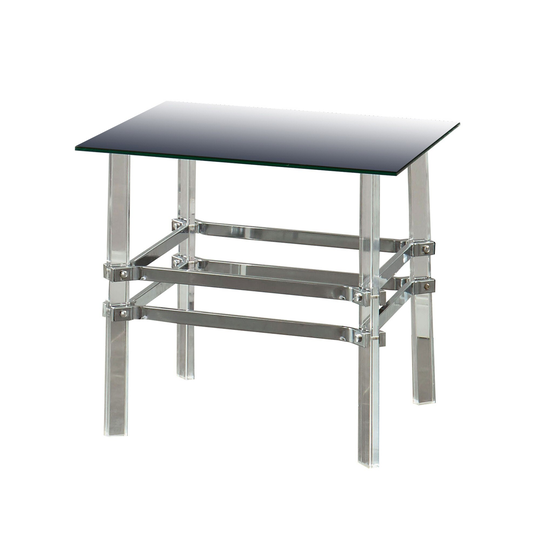 Square Glass and Metal End Table with Tubular Legs, Silver and Clear