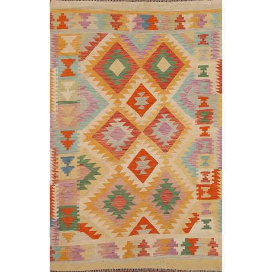 Colorful Kilim Oriental Area Rug Hand-woven Bedroom Wool Carpet - 4'10" x 6'9"