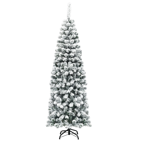 Costway 6Ft Unlit Hinged Snow Flocked Artificial Pencil Christmas Tree - 6 FT