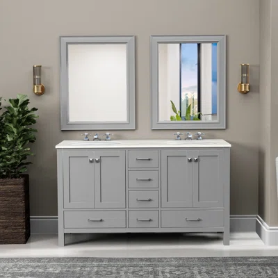 Nantucket 60" Solid Wood Bathroom Vanity with Durable Quartz Top, Double Basin