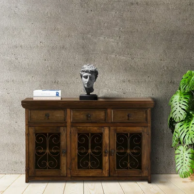 54" Wide 3 Drawer Rustic Wood Sideboard
