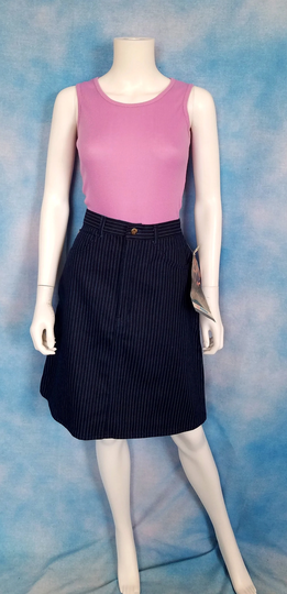 Vintage 1984 Deadstock Gitano "Permanent Press Power Stretch" Dark Wash Pinstripe Denim High Waisted Pencil Skirt, "Short Length"/ 30" Waist