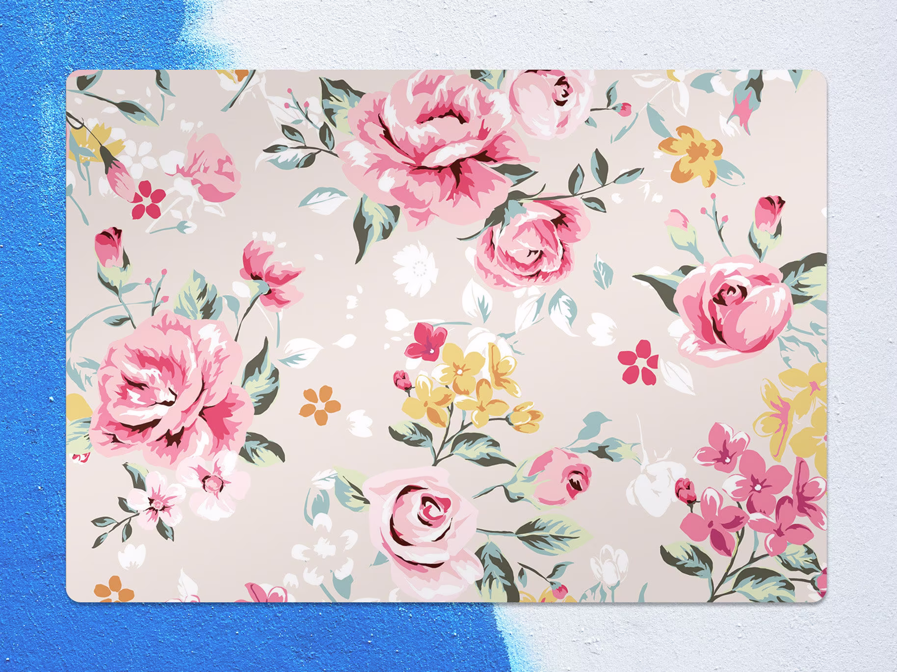 Vintage Roses Chair Mat, Pink Vinyl Floor Green Protective Floral Splat Office Decor, Flooring, Kids Room Decor