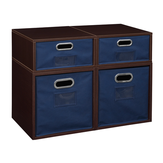 Noble Connect Storage Set- 2 Full Cubes/2 Half Cubes with Foldable Storage Bins- Truffle/Blue