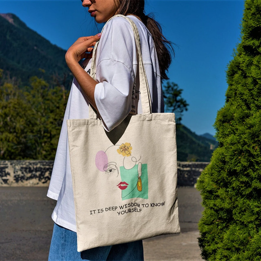 It Is Deep Wisdom To Know Yourself Tote Bag -Aesthetic Tote Bag, Woman Line Art Tote, Woman Bag, Abstract Woman Bag