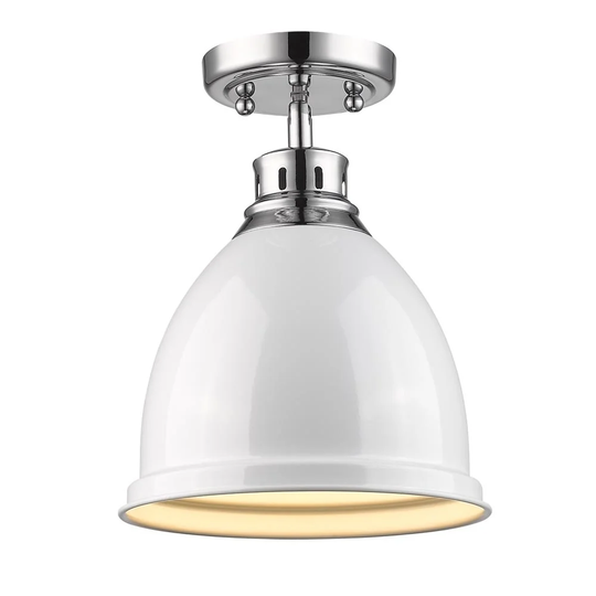 Golden Lighting Duncan Chrome Flush Mount with White Shade