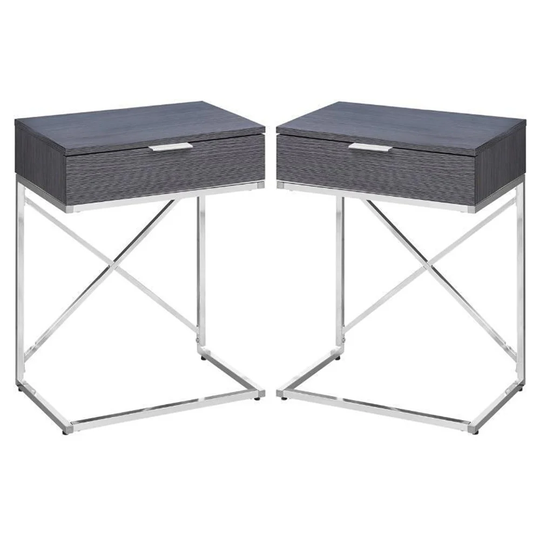 18" End Table in Gray and Chrome Finish - Set of 2 - 54 x 84