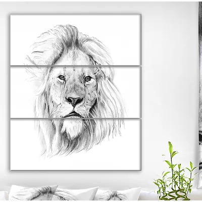 'Pencil Lion Sketch in Black and White' Oil Painting Print Multi-Piece Image on Wrapped Canvas