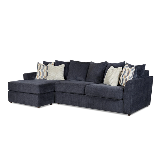 Pae Plush Blue Fabric Upholstered Left Facing Sofa Chaise