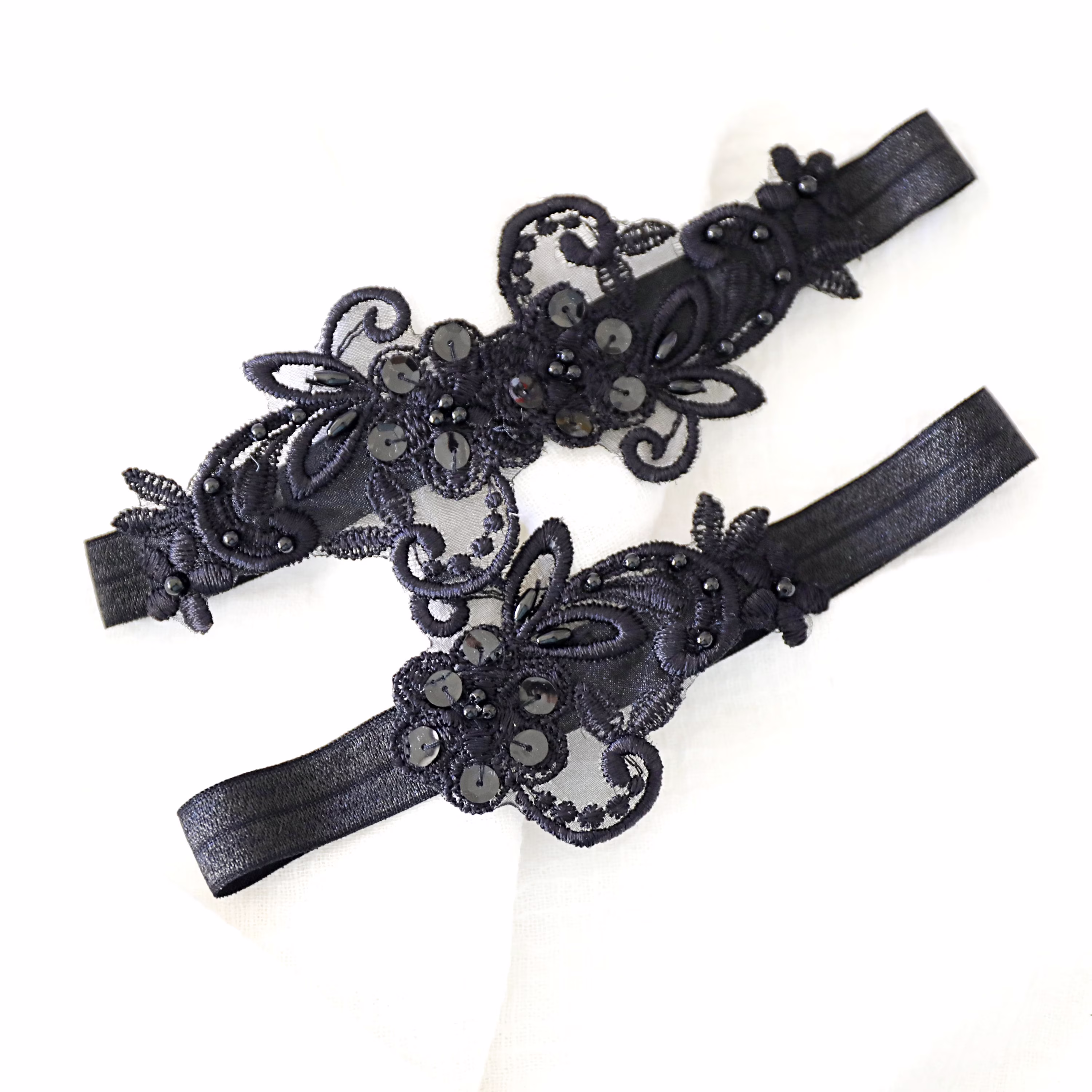 Black Beaded Lace Wedding Garter Set, Bridal Garter, Keesake Toss