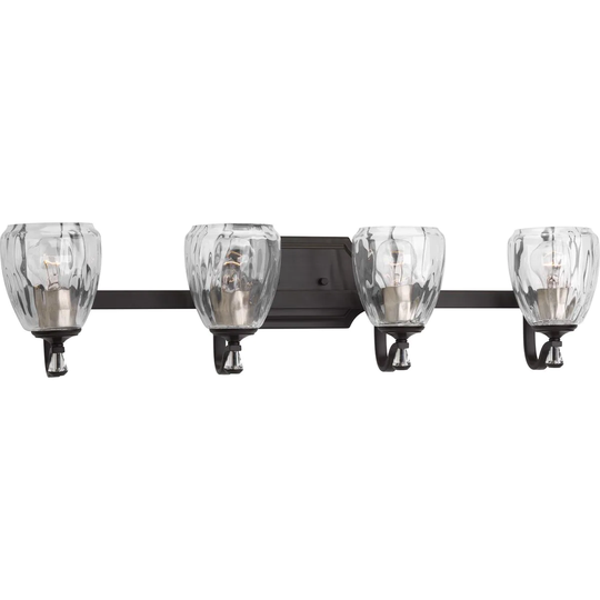 Anjoux Collection Four-Light Antique Bronze Clear Water Glass Luxe Bath Vanity Light - 7.5" x 32" x 7"