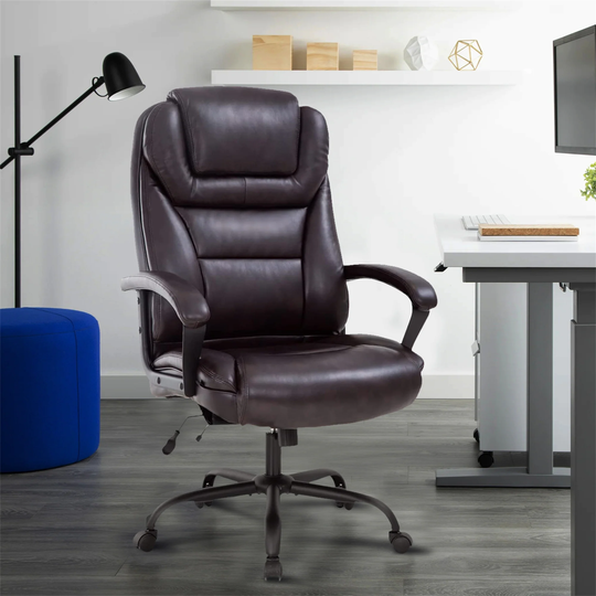 Brown PU Leather High Back Ergonomic Office Chair