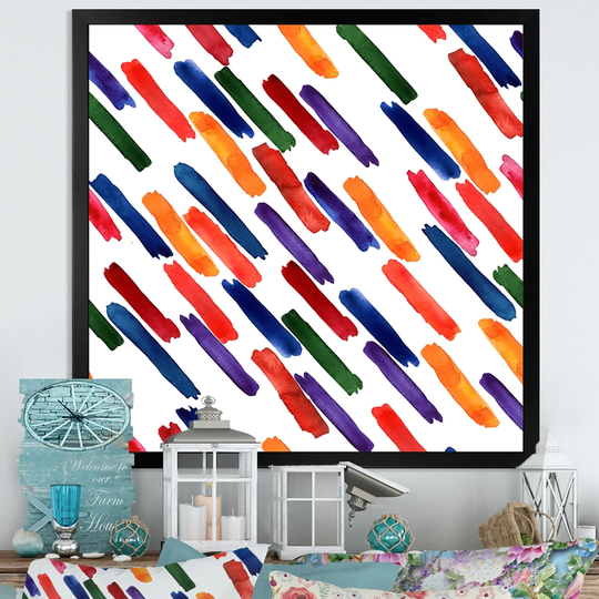 Designart 'Colorful Abstract Paint Stripes' Patterned Framed Wall Decor