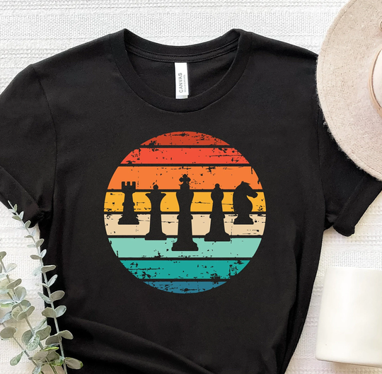 Colorful Retro Chess T-Shirt, Pieces Printing Outfit, Player Shirt, Gift For Lover, Strategy Games Lover Apparel