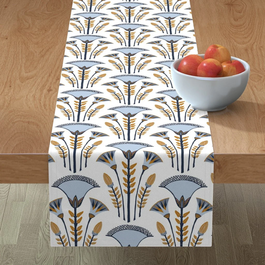 Egyptian Floral Table Runner - Tranquility By Nika Martinez Minimal Handdrawn Baby Blue Lotus Cotton Sateen Spoonflower