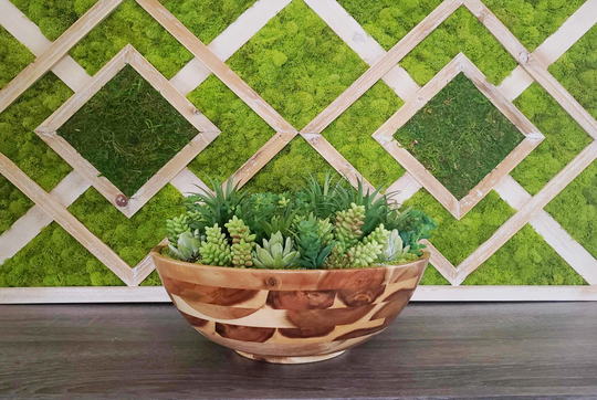 Dining Room Table Centerpiece, Farmhouse Succulents Arrangement Wooden Bowl, Handmade Rustic Kitchen Island Centerpiece