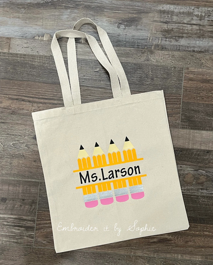 Personalized Canvas Teacher Tote/Book Bag/Snack Lunch Bag/Essential Shopping Tote/Best Pencil Supplies