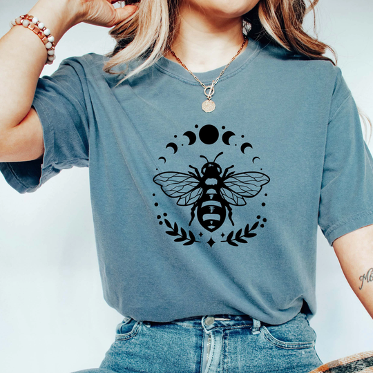 Comfort Colors Celestial Shirt, Bee & Moon T-Shirt, Boho Comfy Oversized Gift For Her