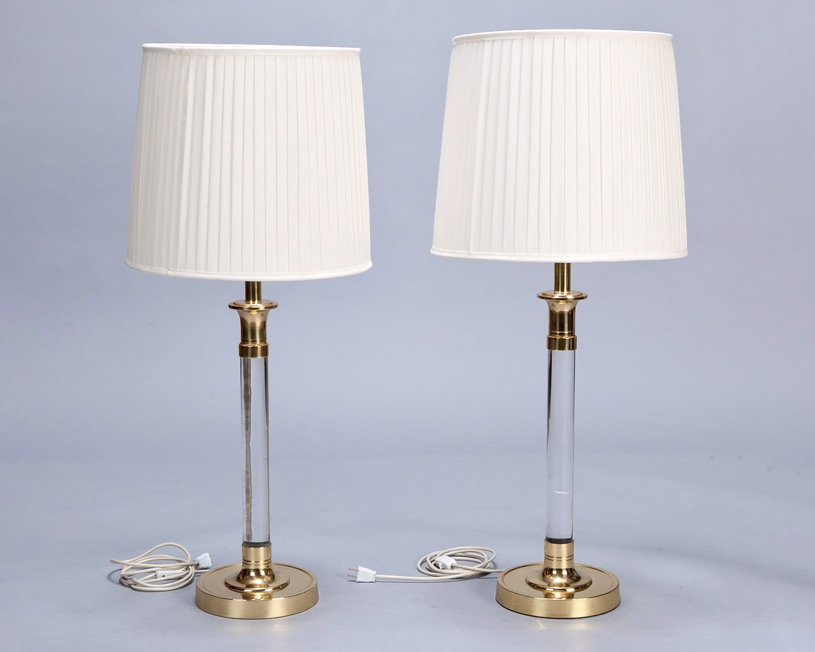 Tall Mid Century Lucite & Brass Table Lamps - Pair [5728]