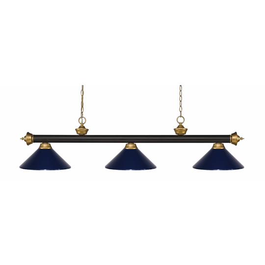 Avery Home Lighting Riviera Bronze & Satin Gold Navy Blue 3 Light Billiard Light - Bronze + Satin Gold