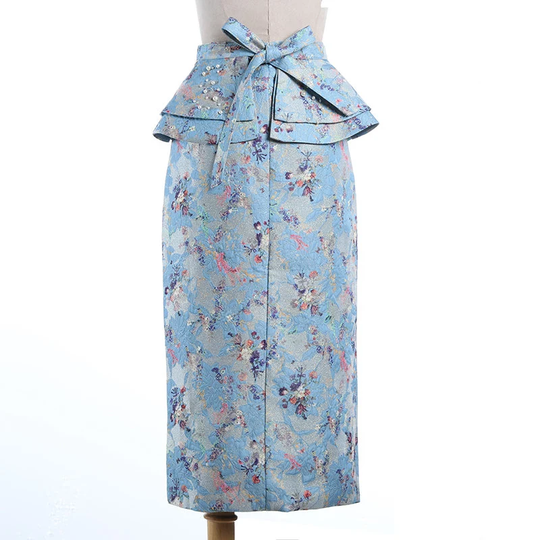 Vintage High Waist Ruffled Jacquard Wrap Arm Skirt, Classic Style Maxi Skirt, Fashion Spring Autumn Party Skirt, Work Skirt, Pencil Skirt