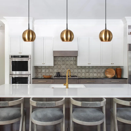 Marden Mid-Century Modern 1-Light Gold Pendant Lights Metal Kitchen Island Lights with Globe Shade - 5.5" D x 7.5" H