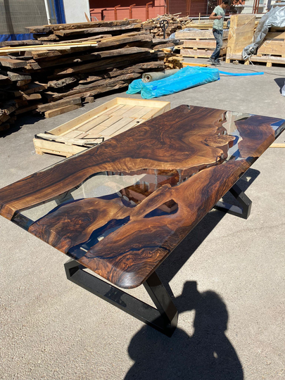 Handmade Epoxy Table, Walnut Dining Live Edge Resin Custom 72" X 36" River Order For Sylvia