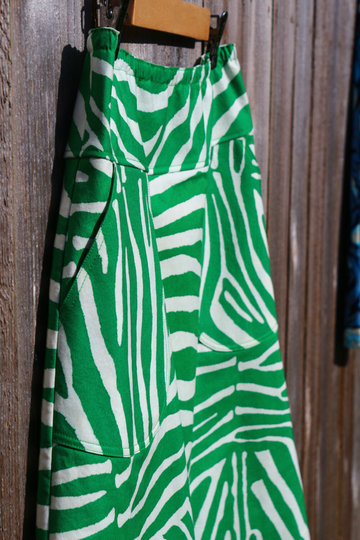 Zebra Stripes Aline Skirt With Pockets, Green Print, Custom Made For You, in All Lengths, & Sizes