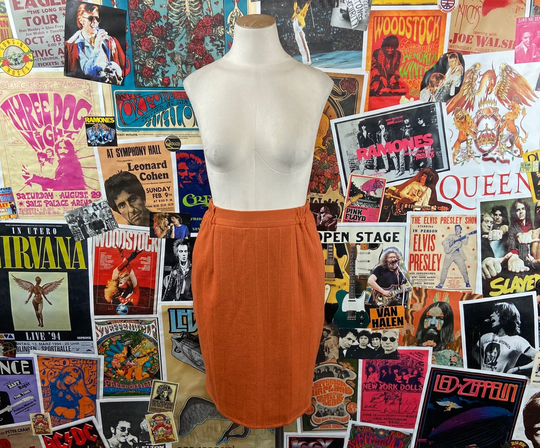 Vintage Women's 1980S Rust Orange High Waisted Side Cinch Pinstripe Pencil Skirt, Skirt