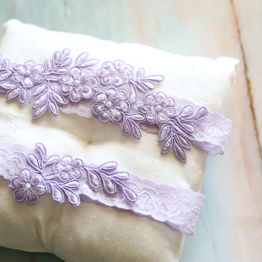 Wedding Garter Set, Lavaender Beaded Lace Set, Lavender Prom Belt, Gt-78