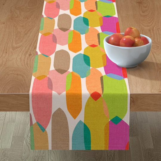 Retro Modern Table Runner - Mid Century Droplets By Ceciliamok Bright Abstract Kaleidoscope Cotton Sateen Spoonflower