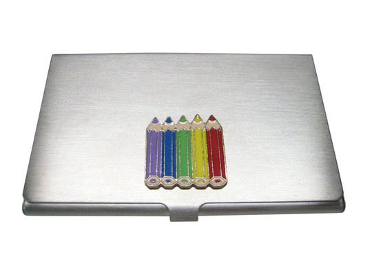 Colorful Set Of Color Pencils Business Card Holder