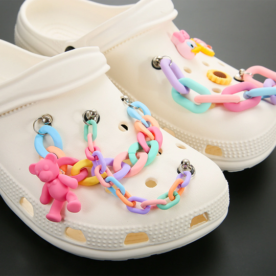 2Pcs Colorful Candy Color Shoe Chains With Bear Pendent, Acrylic Chains, Summer Charms For Shoe, Buckle Without Shoes