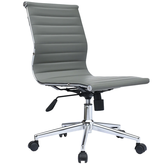 Brown Sleek Swivel Modern Style Adjustable PU Leather Office Chair Mid-Back Armless Ribbed Chair Conference Room No Arms