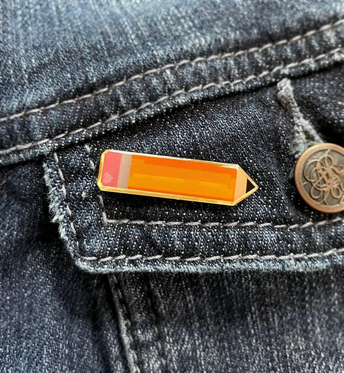 Pixel Heart Pencil Soft Enamel Pin // Gold, Lapel, Lanyard, Backpack, Gift, Artist, Writer, Illustrator, Creative, Digital, Drawing, Sketch
