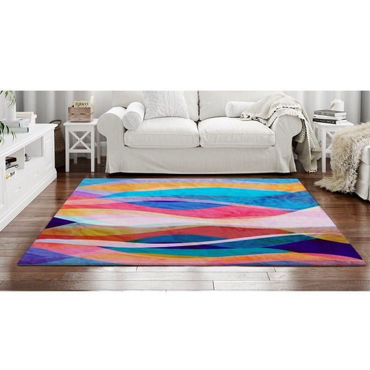 Abstract Colorful Rugs Multicolored Waves Area Rug Blue Pink & Yellow Contemporary Theme Groovy