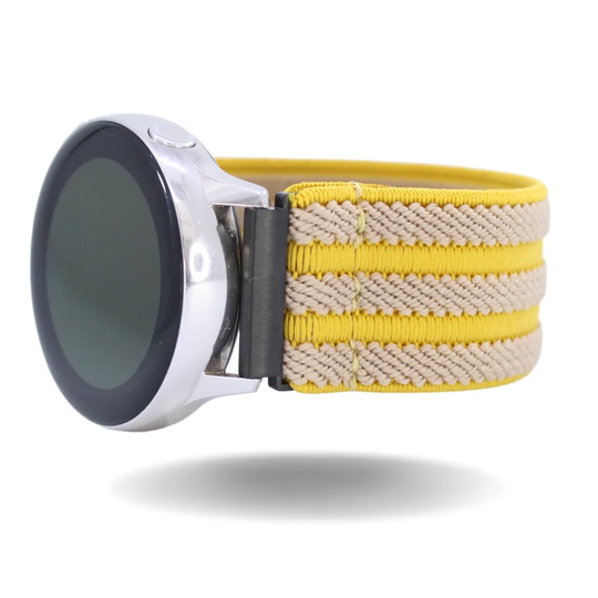 Elastic Samsung Galaxy Active 1 & 2 Watch Band - Fits 40mm & 44mm With 20mm Adapters Yellow Gold Textured Boho Holiday Bday Gift