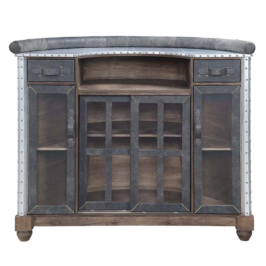 Top Grain Leather Bar Table with 2 Doors and 2 Drawers