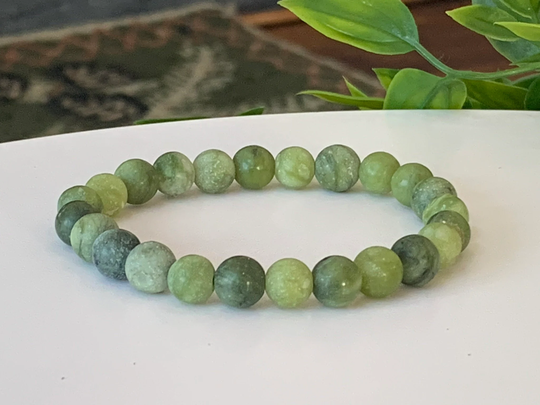 Taiwan Jade Bracelet Stretch Bracelet, 8mm Frosted Beads, Natural Green Bead Bracelet