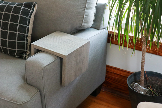 Solid Grey Hackberry Wood 8" Couch Table With "Walnut" Stain, Laptop Table, Side Sofa Armrest