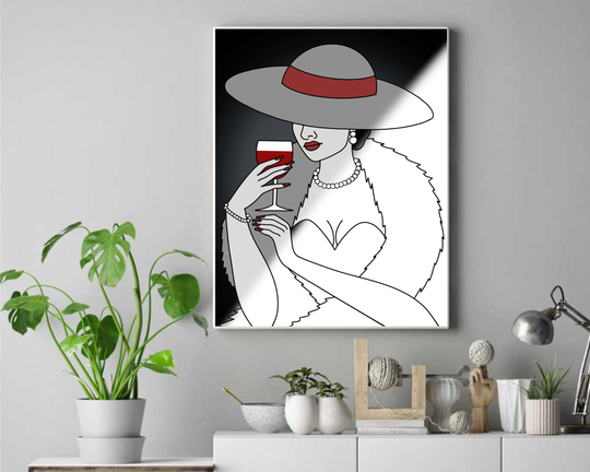 Lady in Hat Wine Glass Pre Drawn Outline Diy Stretched Canvas Panel For Adults Teens Paint Party Hats & Sip Wholesale Bulk