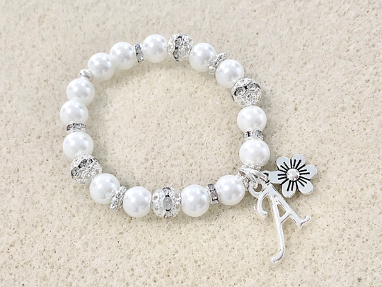 Flower Girl Pearl Bracelet Flower Gift Baby Newborn First Birthday Goddaughter