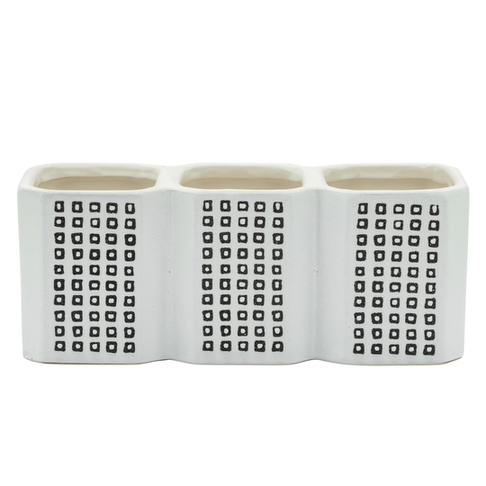 3-cup Dotted Pen Holder, Black 4.0"H - 10.0" x 3.0" x 4.0"