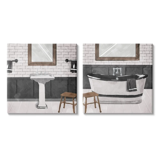 Stupell Industries Modern Country Bathroom Interior Still Life Black White, 2pc Multi Piece Canvas Wall Art Set - Multi-Color