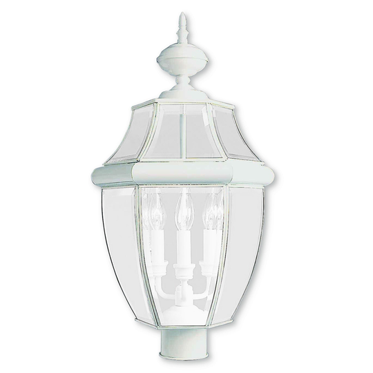 Livex Lighting Monterey White Brass Glass 3-light Outdoor Post Lantern